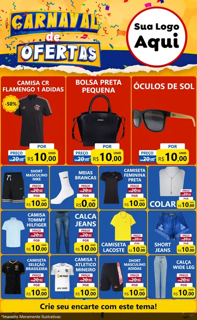Modelo de Encarte para Encarte Grande com o tema Carnaval de Ofertas para Roupas e acessórios