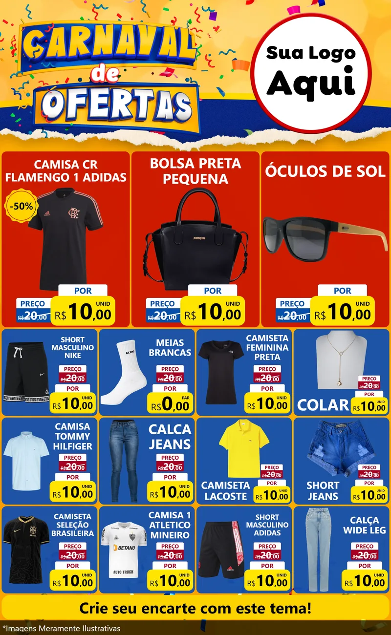 Modelo de Encarte para Encarte Grande com o tema Carnaval de Ofertas para Roupas e acessórios