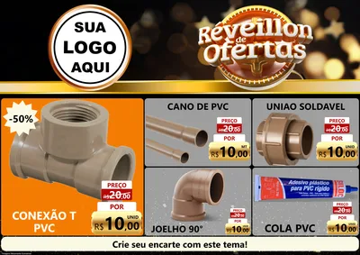 Modelo de Encarte para Encarte A4 Horizontal com o tema Réveillon de Ofertas para Tubos e conexões