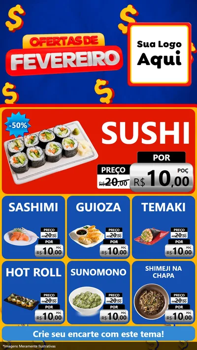 Modelo de Rede Social para Stories com o tema Ofertas de Fevereiro para Comida japonesa