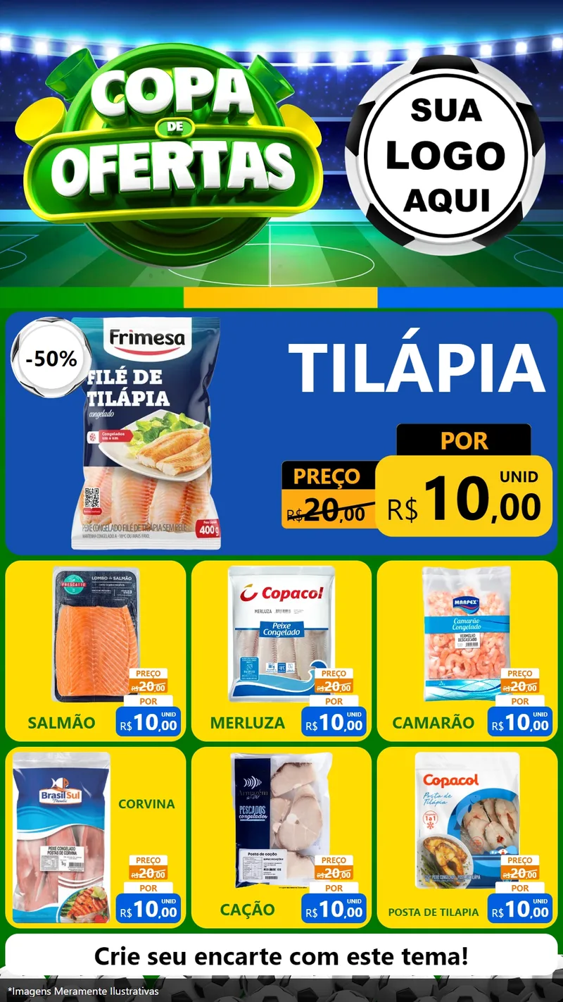 Modelo de Rede Social para Stories com o tema Copa de Ofertas para Peixaria