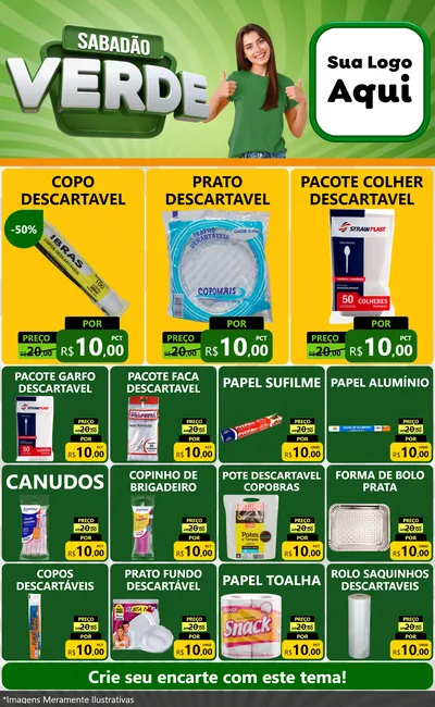 Modelo de Encarte para Encarte Grande com o tema Sabadão Verde para Embalagens