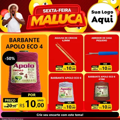 Modelo de Rede Social para Feed Facebook com o tema Sexta-feira Maluca para Armarinho e Aviamentos