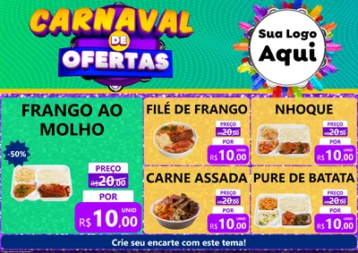 Modelo de Encarte para Encarte A4 Horizontal com o tema Carnaval de Ofertas para Restaurante