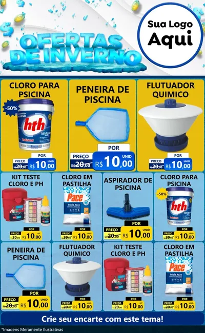 Modelo de Encarte para Encarte Grande com o tema Ofertas de Inverno para Produtos para Piscina
