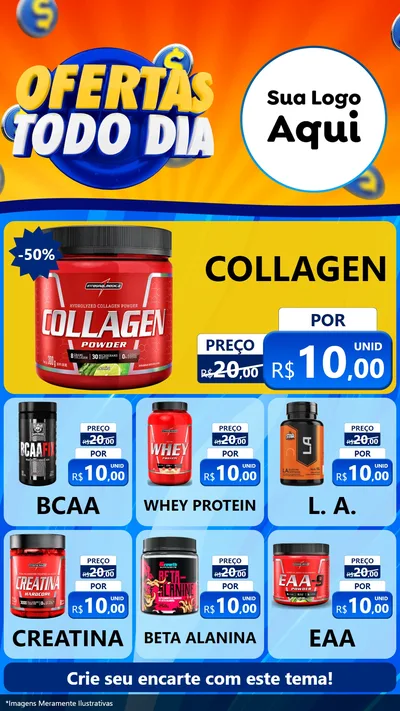 Modelo de Rede Social para Stories com o tema Ofertas Todo Dia para Suplementos alimentares