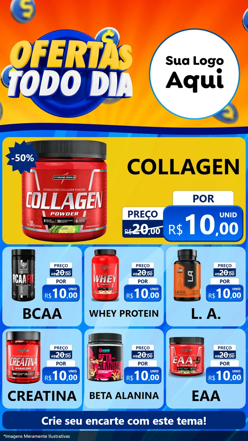 Modelo de Rede Social para Stories com o tema Ofertas Todo Dia para Suplementos alimentares