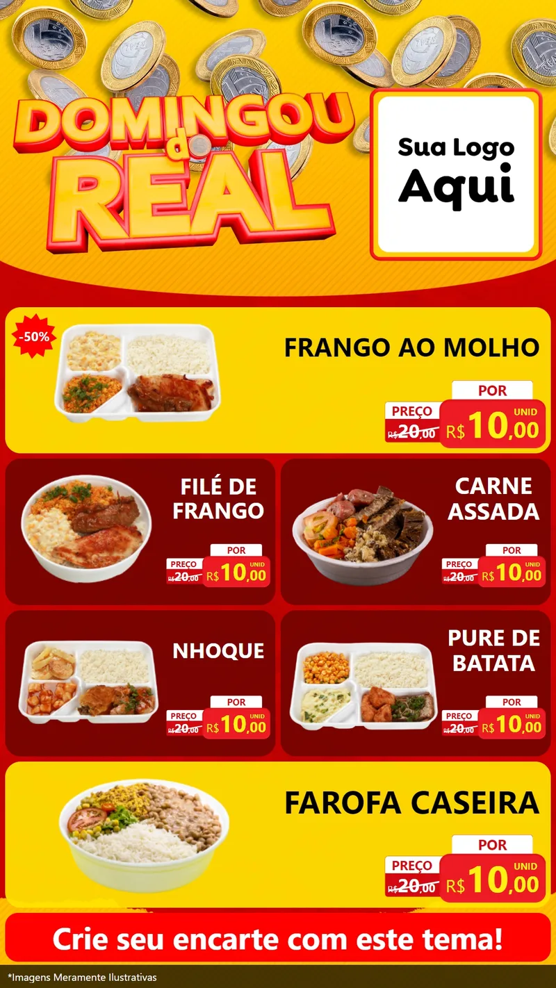 Modelo de TV para TV Vertical com o tema Domingou do Real para Restaurante