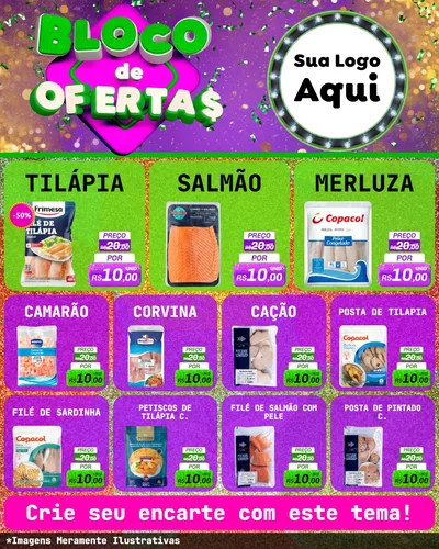 Modelo de Rede Social para Feed Instagram com o tema Bloco de Ofertas para Peixaria