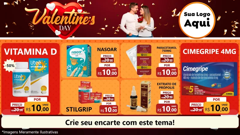 Modelo de TV para TV Horizontal com o tema Valentine's Day para Farmácia