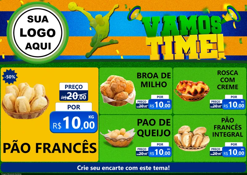 Modelo de Encarte para Encarte A4 Horizontal com o tema Vamos Time! para Padaria