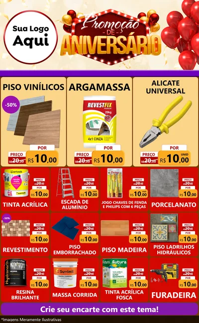 Modelo de Encarte para Encarte Grande com o tema Promoção de Aniversário para Material para Construção