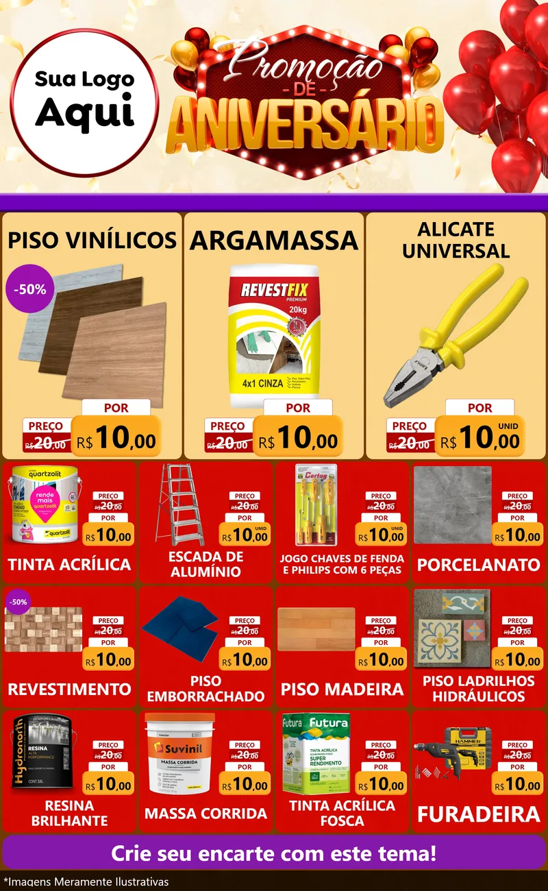 Modelo de Encarte para Encarte Grande com o tema Promoção de Aniversário para Material para Construção