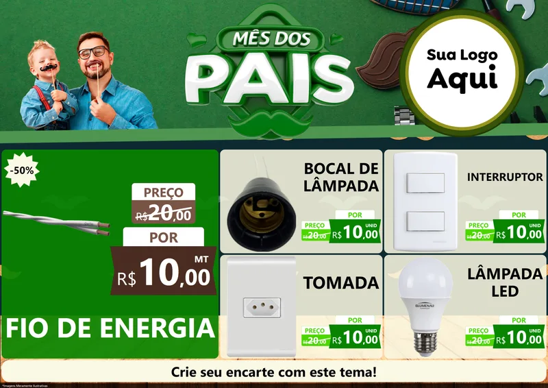 Modelo de Encarte para Encarte A4 Horizontal com o tema Mês dos Pais para Materiais Elétricos