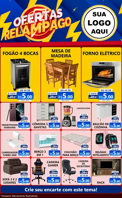 Modelo de Encarte para Encarte Grande com o tema Ofertas Relâmpago para Móveis e Eletro