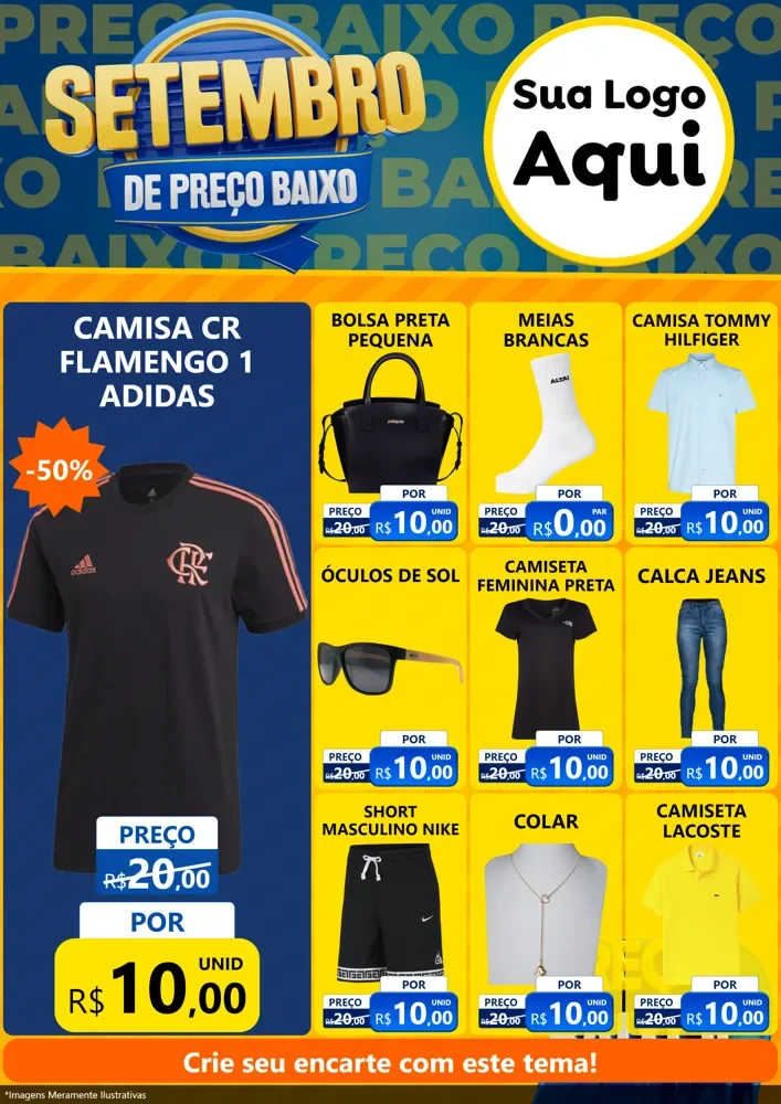 Modelo de Encarte para Encarte A4 Vertical com o tema Setembro De Preço Baixo para Roupas e acessórios
