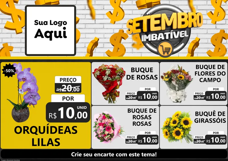 Modelo de Encarte para Encarte A4 Horizontal com o tema Setembro Imbatível para Floricultura e jardim