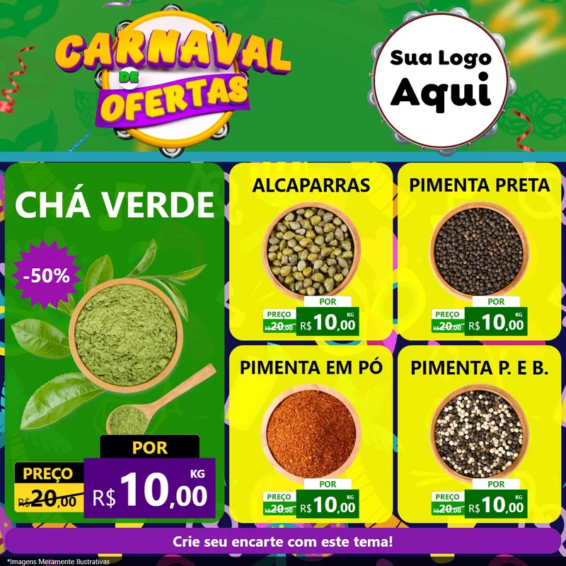 Modelo de Rede Social para Feed Facebook com o tema Carnaval de Ofertas para Produtos Naturais