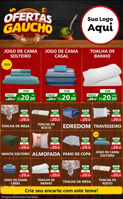 Modelo de Encarte para Encarte Grande com o tema Ofertas Dia do Gaúcho para Cama, Mesa e Banho