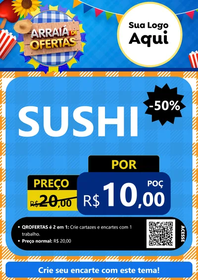 Modelo de Cartaz para Cartaz A4 Vertical com o tema Arraiá de Ofertas para Comida japonesa