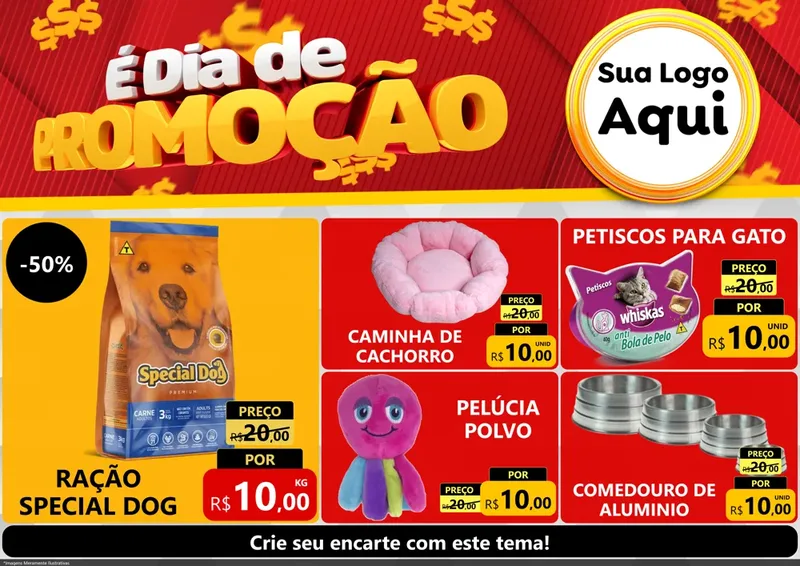 Modelo de Encarte para Encarte A4 Horizontal com o tema É Dia De Promoção para Pet Shop