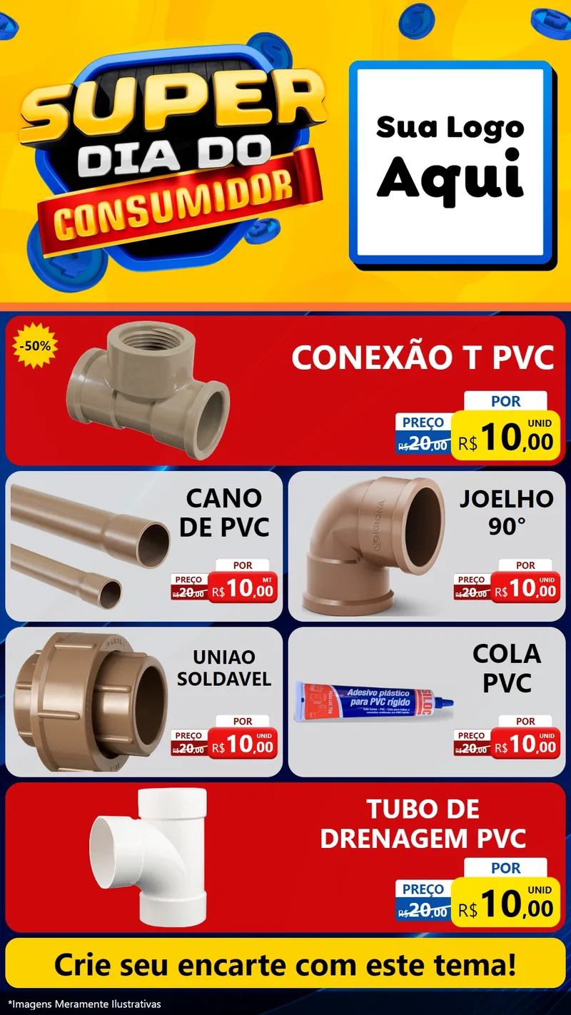 Modelo de TV para TV Vertical com o tema Super Dia do Consumidor para Tubos e conexões