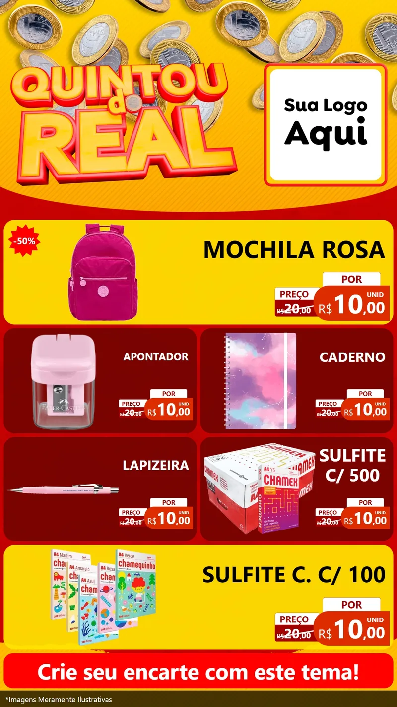 Modelo de TV para TV Vertical com o tema Quintou do Real para Papelaria