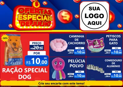 Modelo de Encarte para Encarte A4 Horizontal com o tema Ofertas Especiais de Julho para Pet Shop