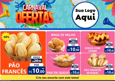 Modelo de Encarte para Encarte A4 Horizontal com o tema Carnaval de Ofertas para Padaria