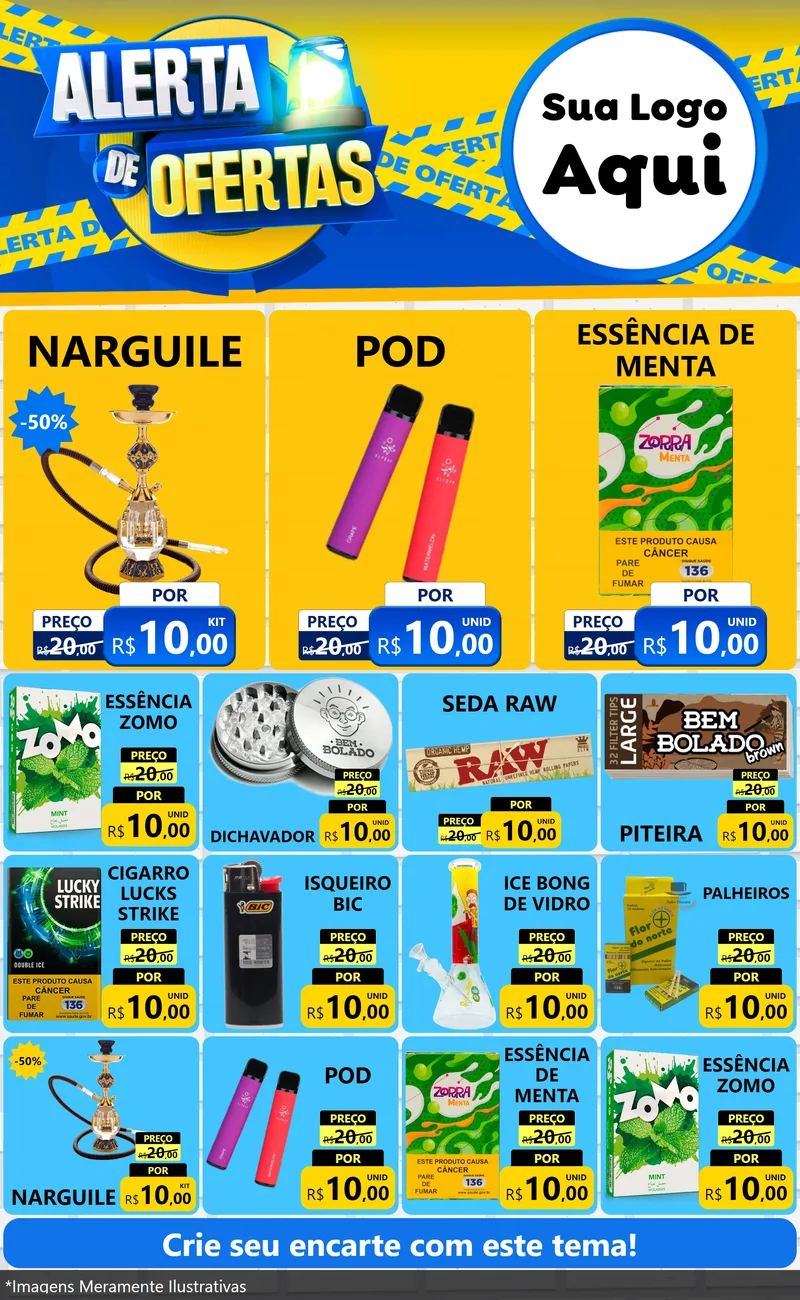 Modelo de Encarte para Encarte Grande com o tema Alerta de Ofertas para Tabacaria
