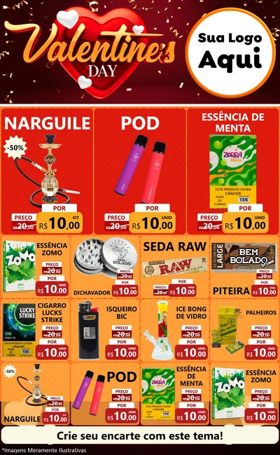 Modelo de Encarte para Encarte Grande com o tema Valentine's Day para Tabacaria