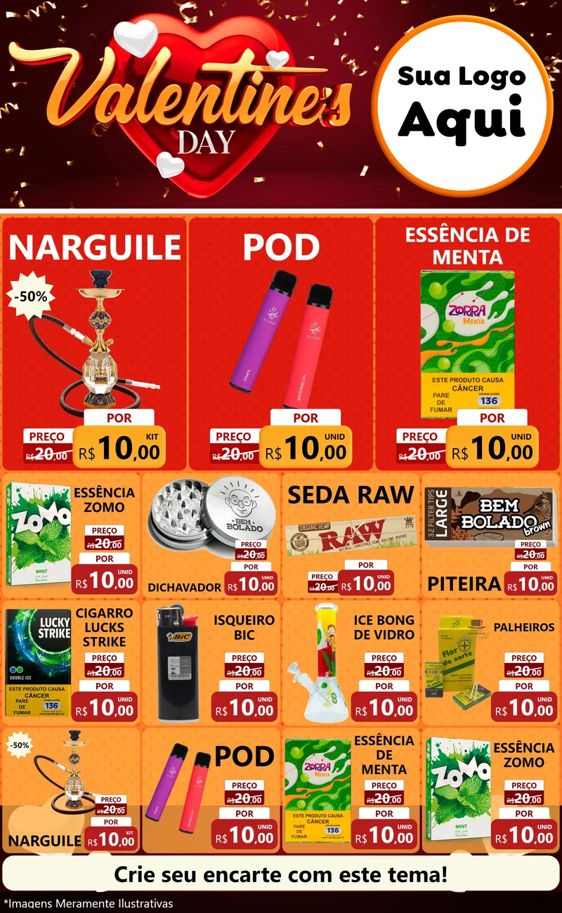 Modelo de Encarte para Encarte Grande com o tema Valentine's Day para Tabacaria