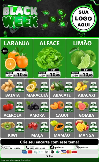 Modelo de Encarte para Encarte Grande com o tema Black Week para Hortifrúti