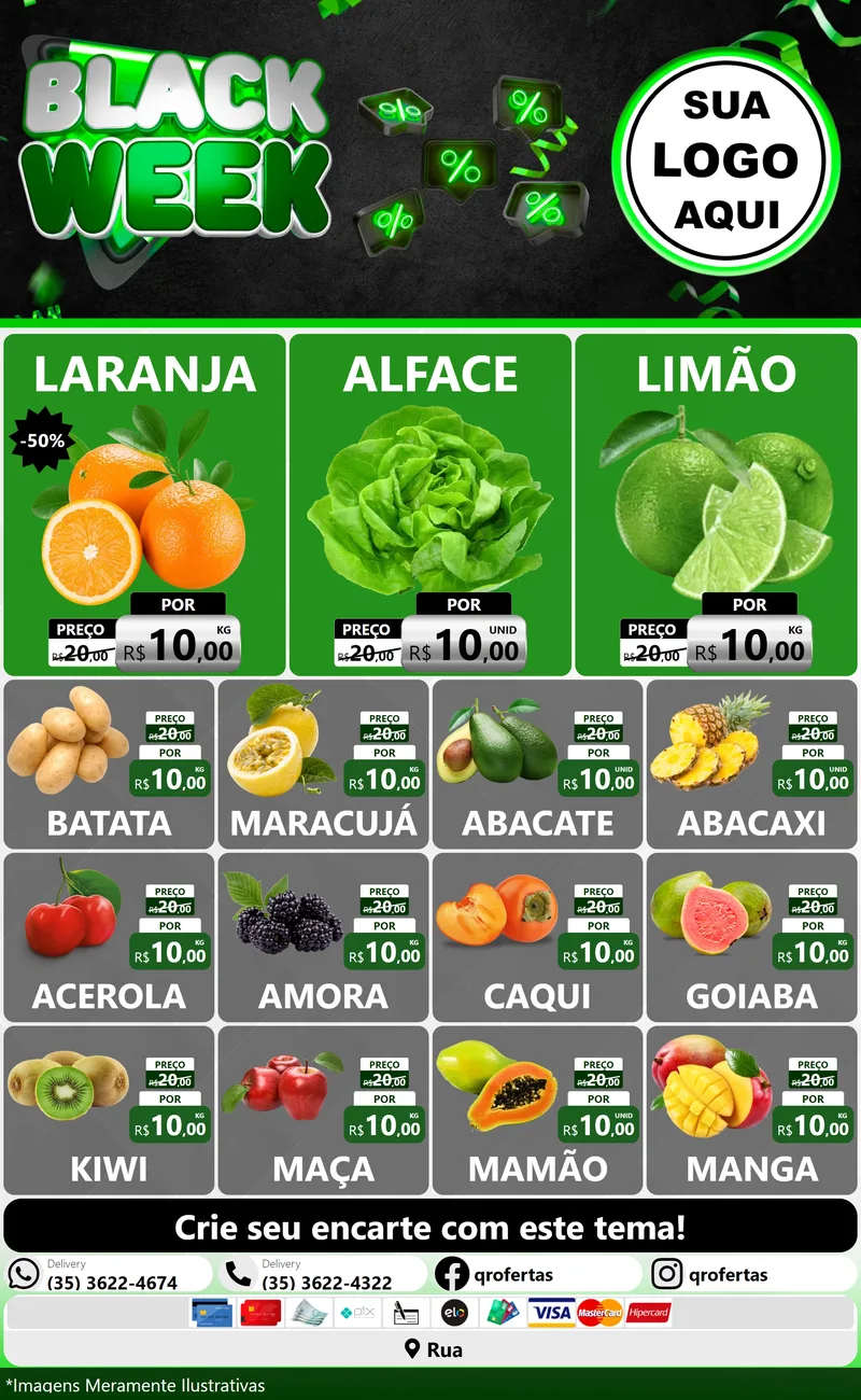 Modelo de Encarte para Encarte Grande com o tema Black Week para Hortifrúti