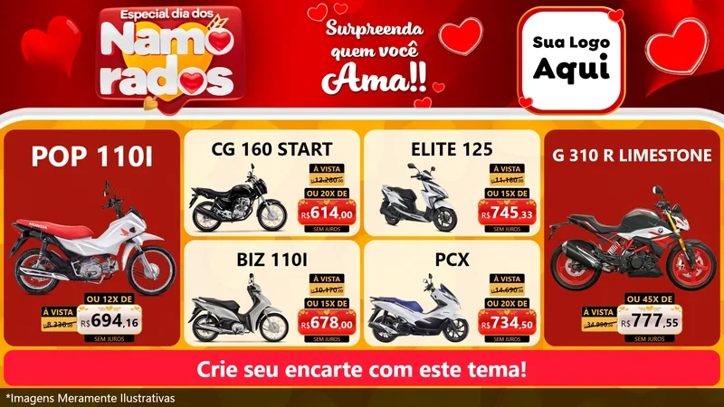 Modelo de TV para TV Horizontal com o tema Especial Dia dos Namorados para Concessionaria de Motos