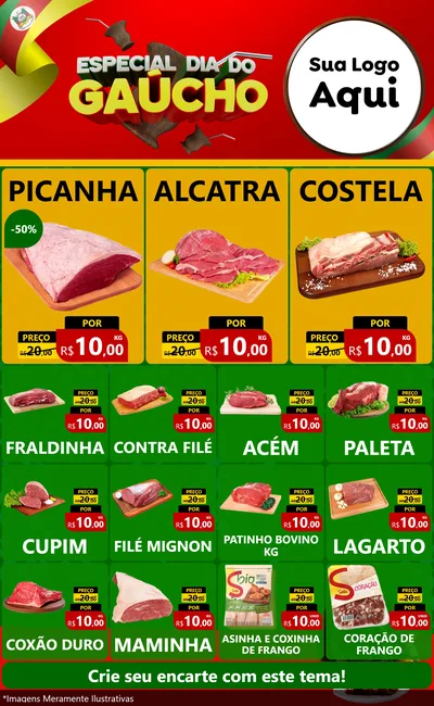 Modelo de Encarte para Encarte Grande com o tema Especial Dia do Gaúcho para Açougue