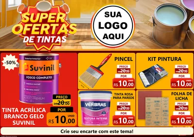 Modelo de Encarte para Encarte A4 Horizontal com o tema Super Ofertas de Tinta para Tintas e Ferramentas