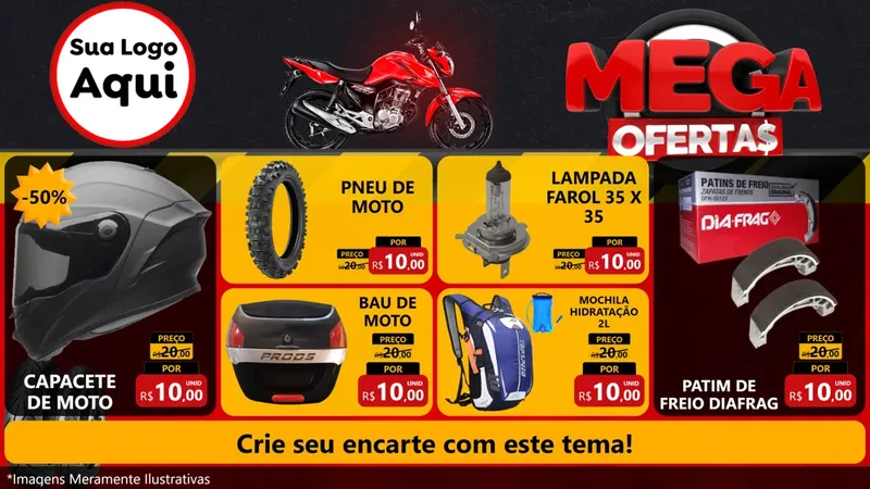 Modelo de TV para TV Horizontal com o tema Mega Ofertas - Motopeças para Moto peças