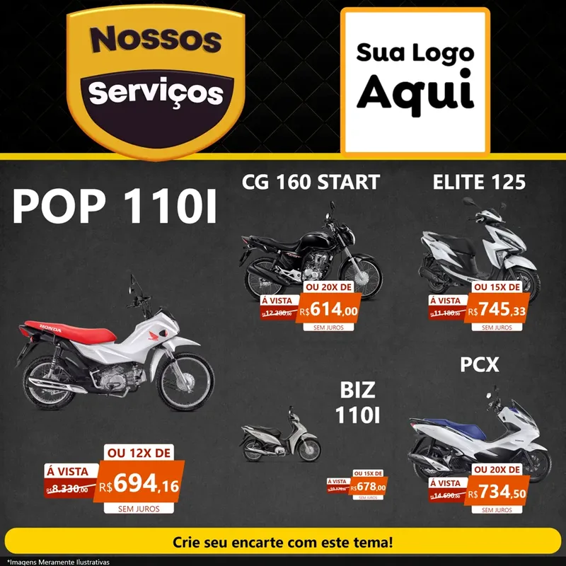 Modelo de Rede Social para Feed Facebook com o tema Nossos Serviços para Concessionaria de Motos