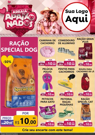 Modelo de Encarte para Encarte A4 Vertical com o tema Arraiá dos Apaixonados - Junina para Pet Shop