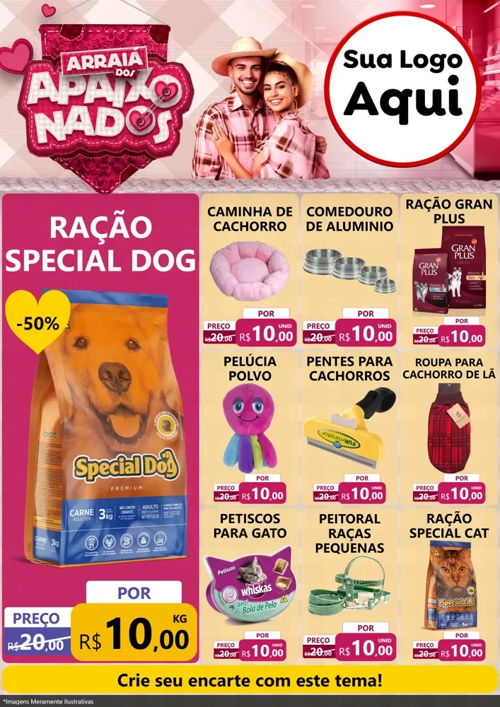Modelo de Encarte para Encarte A4 Vertical com o tema Arraiá dos Apaixonados - Junina para Pet Shop