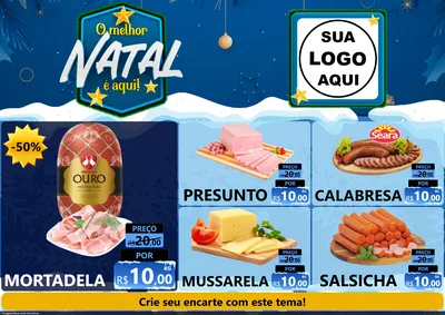 Modelo de Encarte para Encarte A4 Horizontal com o tema O Melhor Natal É Aqui! para Frios e Laticínios