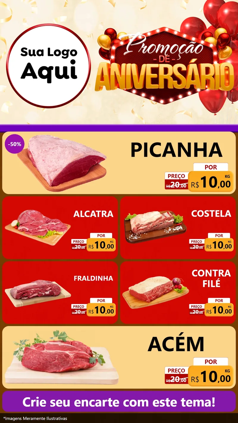 Modelo de TV para TV Vertical com o tema Promoção de Aniversário para Açougue