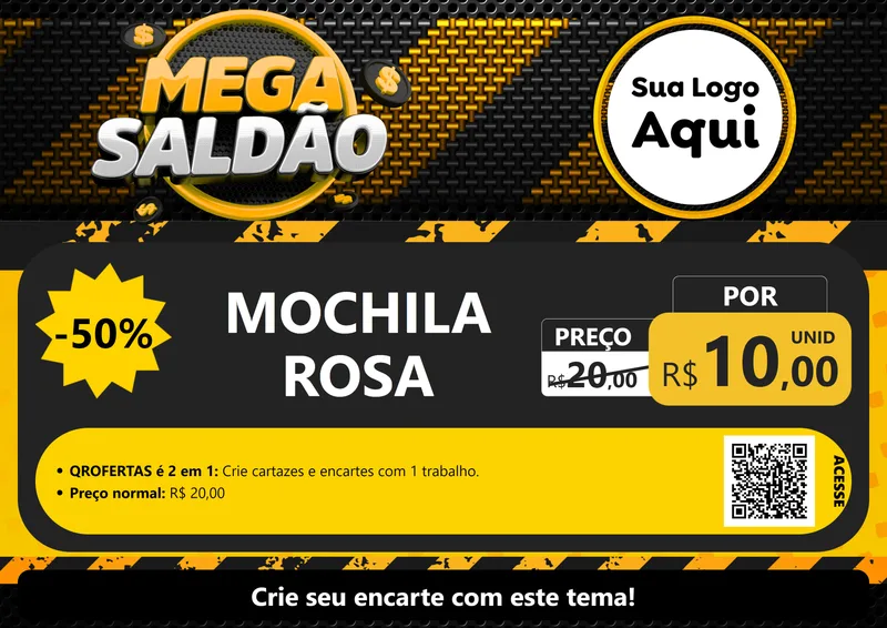 Modelo de Cartaz para Cartaz A4 Horizontal com o tema Mega Saldão para Papelaria
