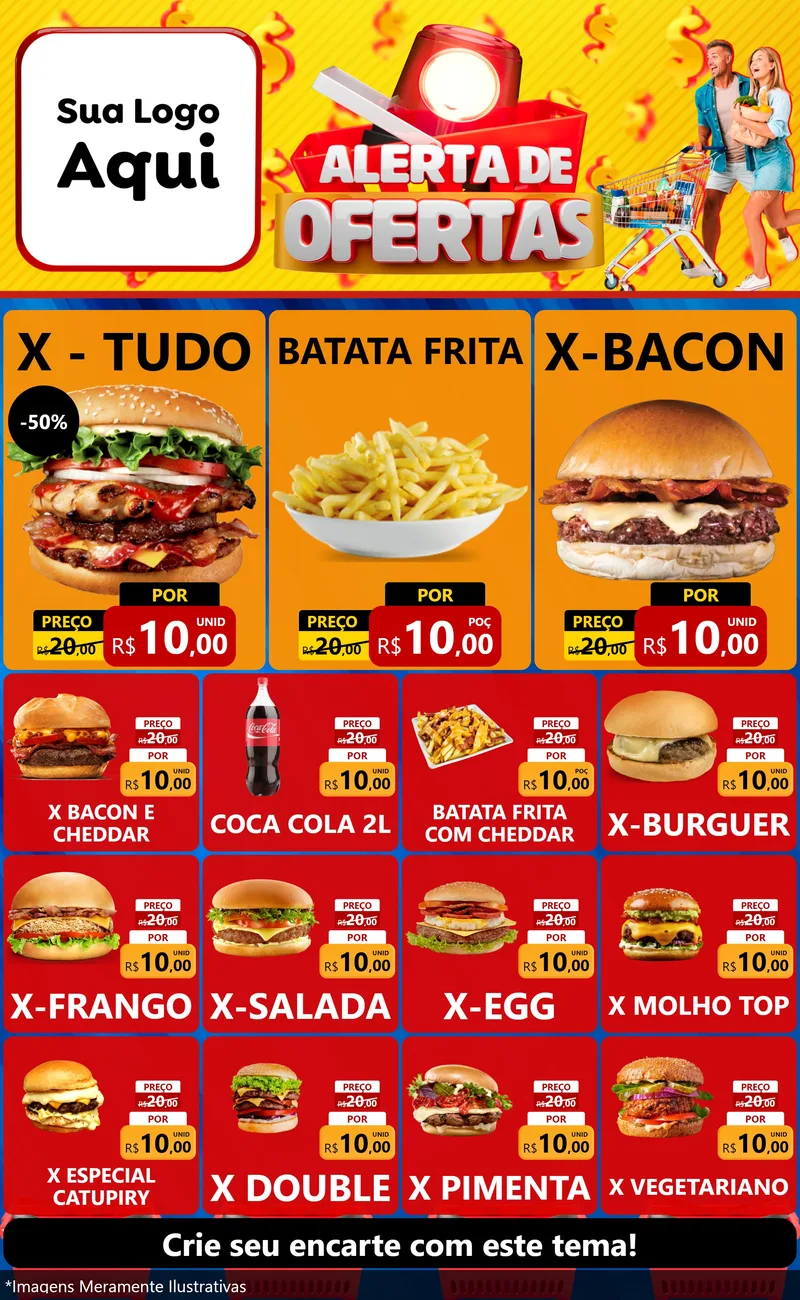 Modelo de Encarte para Encarte Grande com o tema Alerta de Ofertas para Hamburgueria