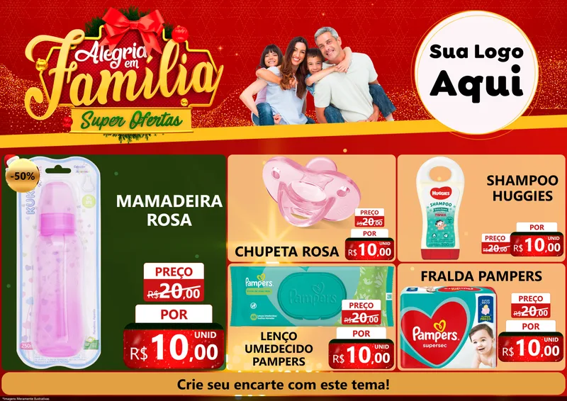 Modelo de Encarte para Encarte A4 Horizontal com o tema Alegria em Família Super Ofertas - Natal para Bebês