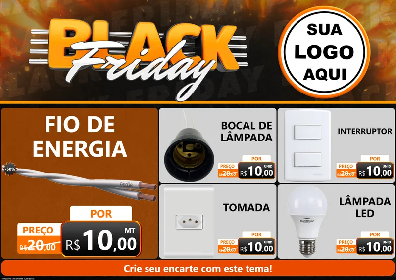 Modelo de Encarte para Encarte A4 Horizontal com o tema Black Friday para Materiais Elétricos