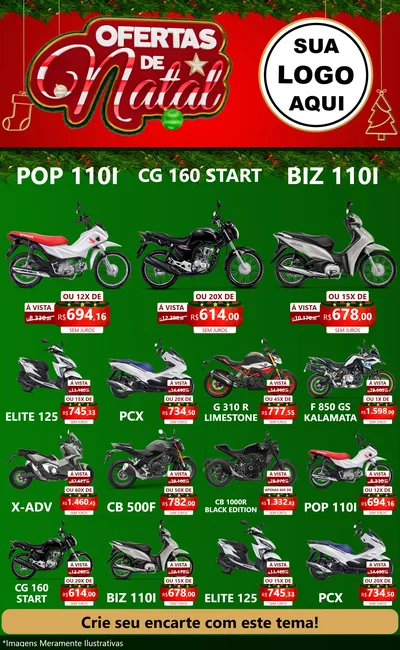 Modelo de Encarte para Encarte Grande com o tema Ofertas de Natal para Concessionaria de Motos