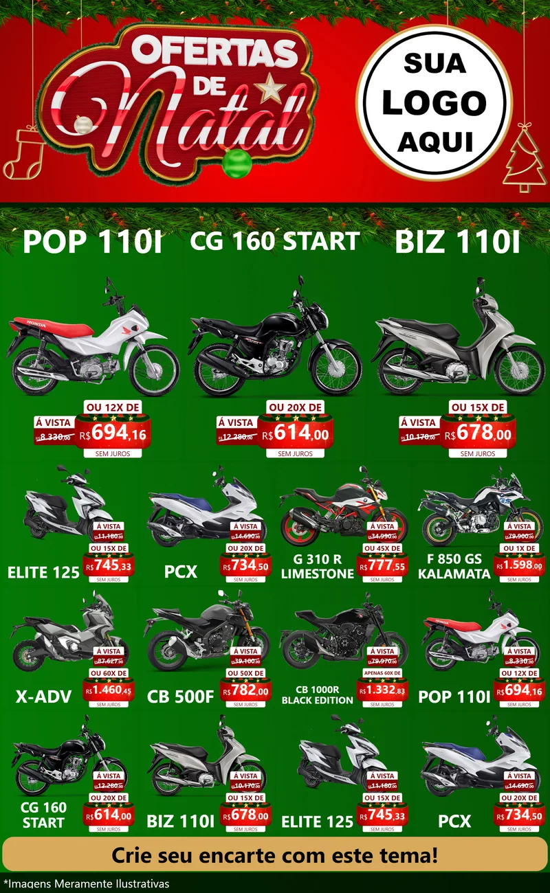 Modelo de Encarte para Encarte Grande com o tema Ofertas de Natal para Concessionaria de Motos