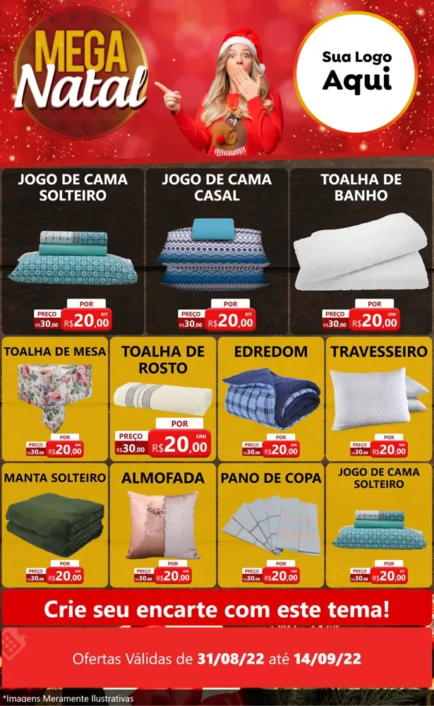 Modelo de Encarte para Encarte Grande com o tema Mega Natal para Cama, Mesa e Banho